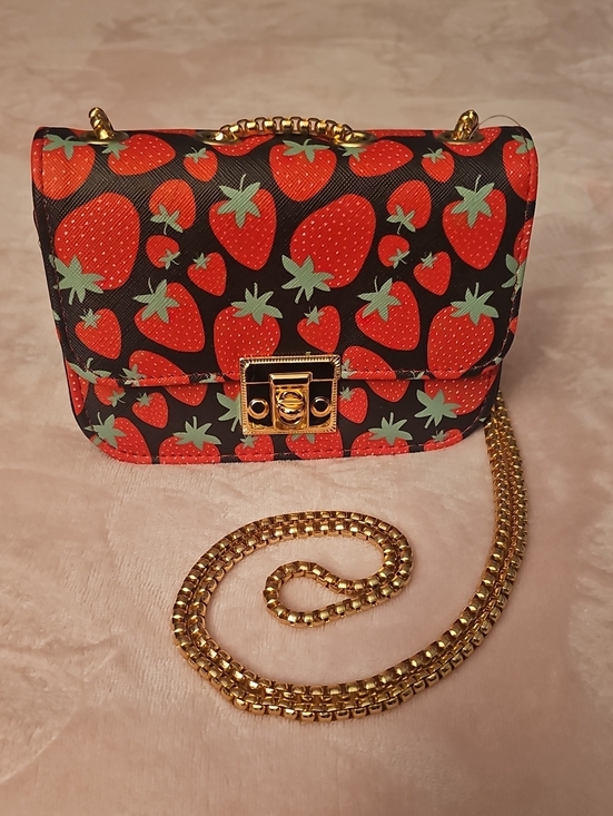 Jems Handbags - Strawberry Print Crossbody Shoulder Bag - Comes With 1 Free Charm